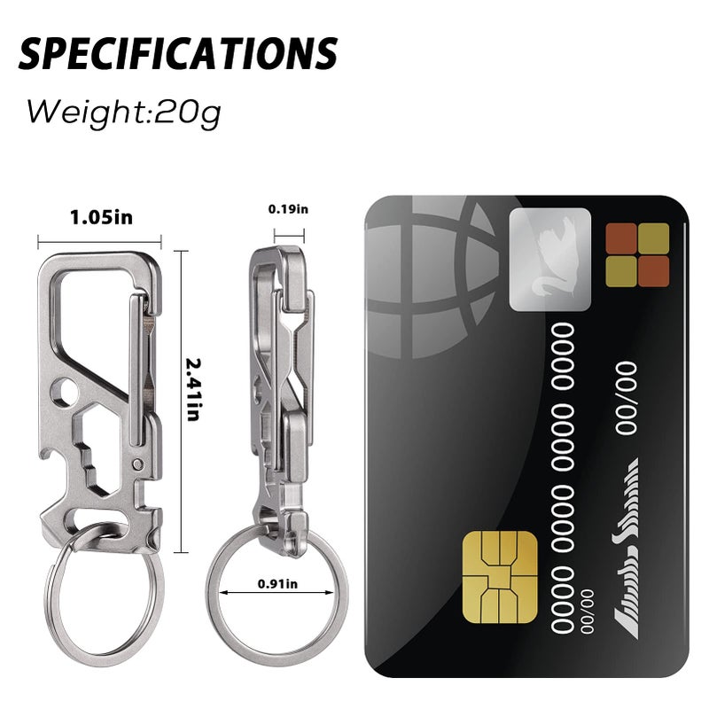 TISUR Titanium-Keychain-Clip-Bottle-Opener-Keychain,TISUR Edc Tactical Carabiner Key Chains Men Multitool for Outdoor Camping Key Ring Clip With 32mm Titanium Key Rings - Image 2